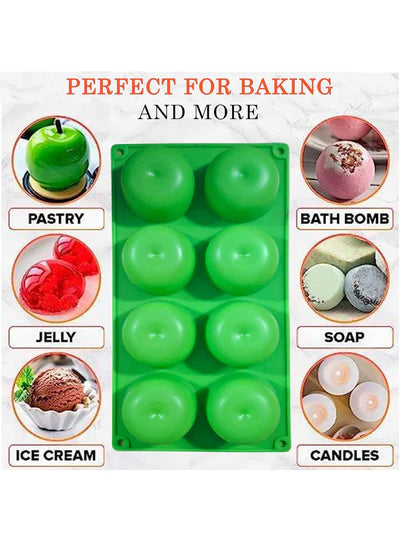 8-Cavity 3D Apple Shape Silicone Dessert Mould | Premium Non-Stick Flexible Mold for Mousse, Entremet, Cakes, Chocolate, Jelly & Ice Cream | Reusable Professional DIY Baking Tray (SBSM-MB-5018) (RME)