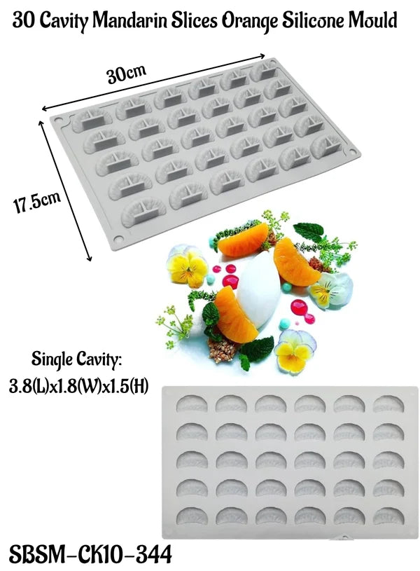 30 Cavity Mandarin Orange Slice Silicone Mould | Citrus Segment Chocolate, Cake & Dessert Fruit Mould (SBSM-CK10-344) - (MOQ 12 PCS) (ADD)