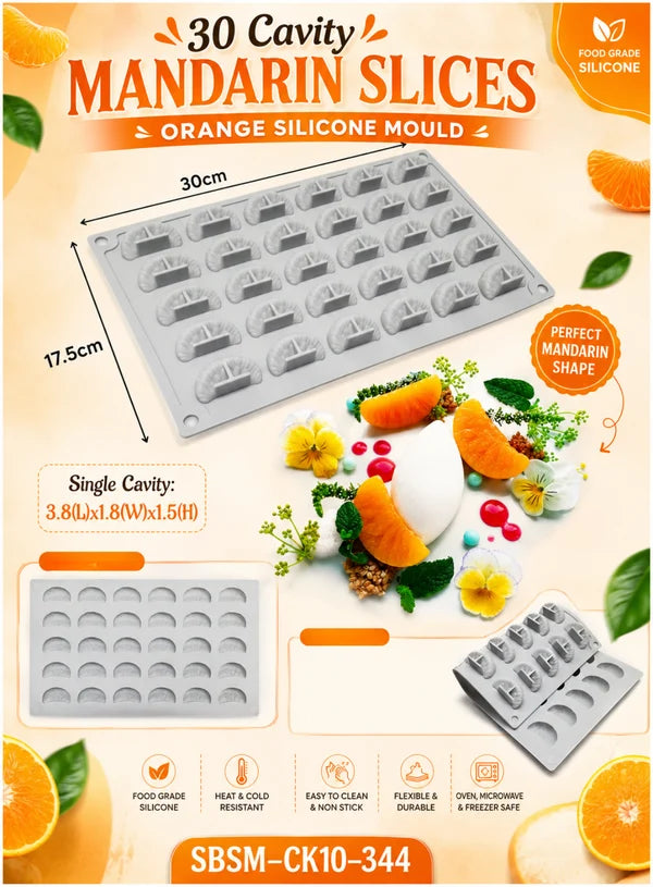 30 Cavity Mandarin Orange Slice Silicone Mould | Citrus Segment Chocolate, Cake & Dessert Fruit Mould (SBSM-CK10-344) - (MOQ 12 PCS) (ADD)