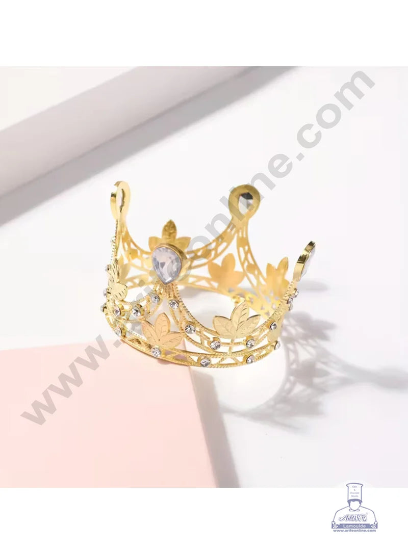 Mini Gold Leaf and Gem Cake Topper Crown - SBCR-72-9-G (MOQ 12 PCS)