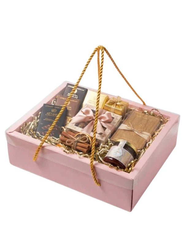 Pastel Pink Rectangle Hamper Box with Transparent Lid & Rope – 9 x 7 x 3.5 Inch | Premium Gift Packaging Box(SBBX-PHR-Pink)  (MOQ 100 PCS) (IE)