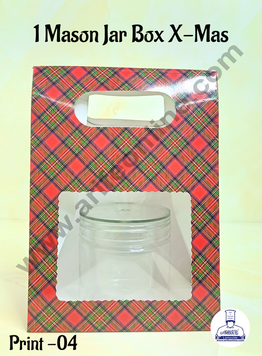 1 Mason Jar Paper Carry Bags Christmas Theme - RED & Blue - Small (10 Pcs) (MOQ 12 PACK)