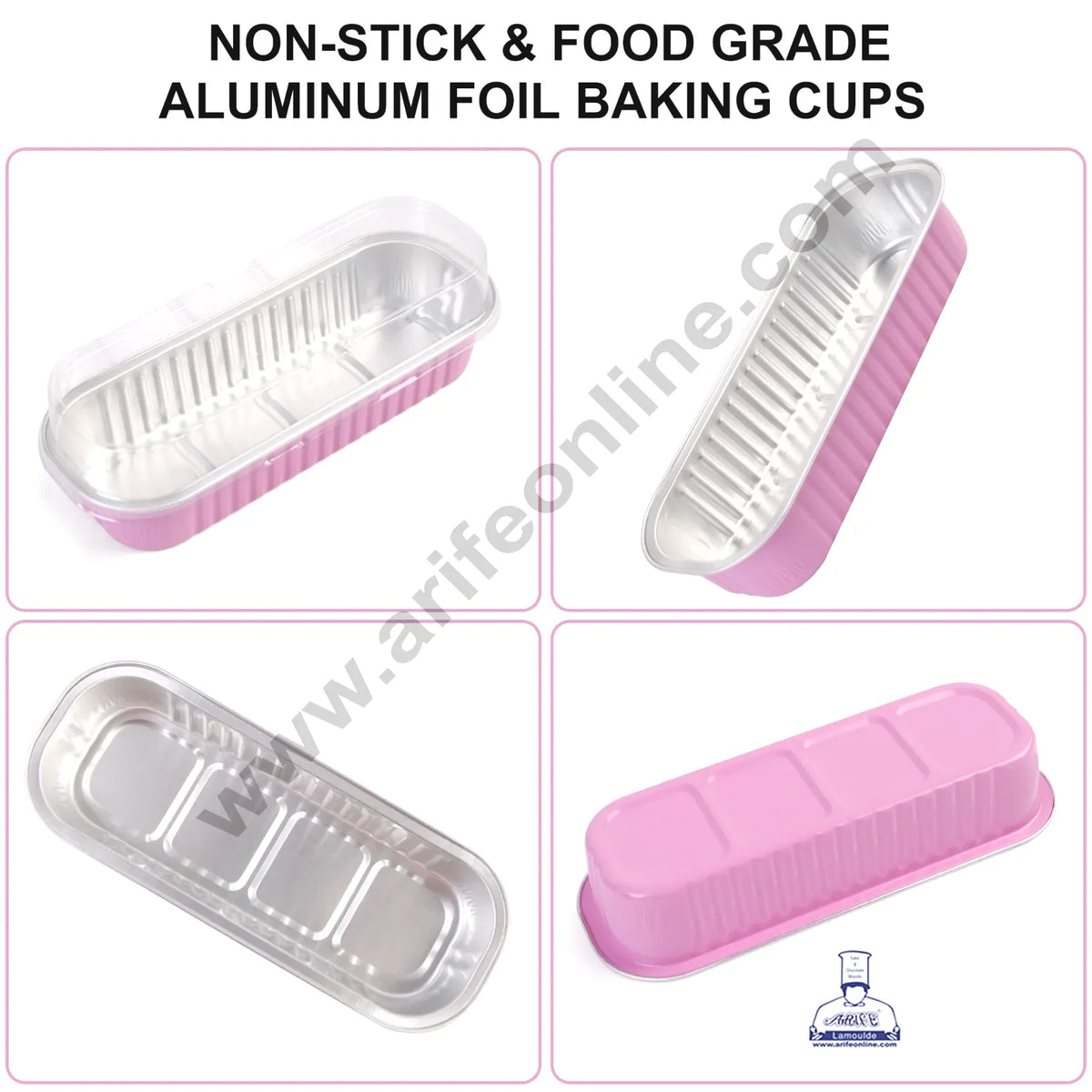 Rectangle  Aluminium Tin Foil Bake & Serve Cup with Lid | Aluminium Containers | Non-Stick Foil Baking container - Pink -  2000 Pcs per cartoon (MOQ 1 CRTN)(L)