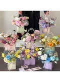 Peach Textured Tote Bag Hampers For Gifting And Flower Bouquets Foldable (MOQ 100 PCS) (FD)