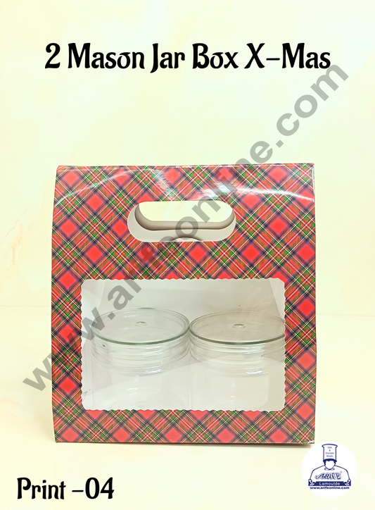 2 Mason Jar Paper Carry Bags Christmas Theme Red & Blue - Medium (10 Pcs)  (MOQ 12 PACK)
