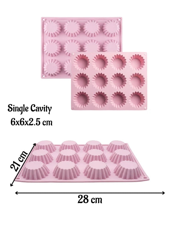 12 Cavity Mini Tart Silicone Muffin Mould | Fluted Tart, Muffin, Chocolate & Jelly Baking Tray ( SBSM-LBM722) - (MOQ 12 PCS) (ADD)