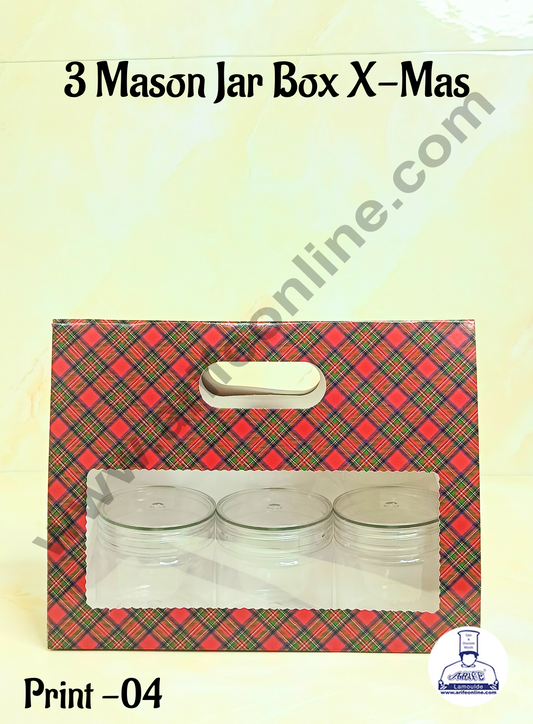 3 Mason Jar Paper Carry Bags Christmas Theme Red & Blue - Large (10 Pcs) (MOQ 12 PACK)