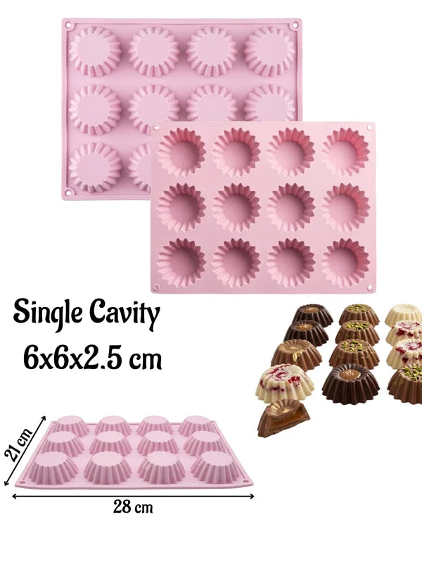 12 Cavity Mini Tart Silicone Muffin Mould | Fluted Tart, Muffin, Chocolate & Jelly Baking Tray ( SBSM-LBM722) - (MOQ 12 PCS) (ADD)