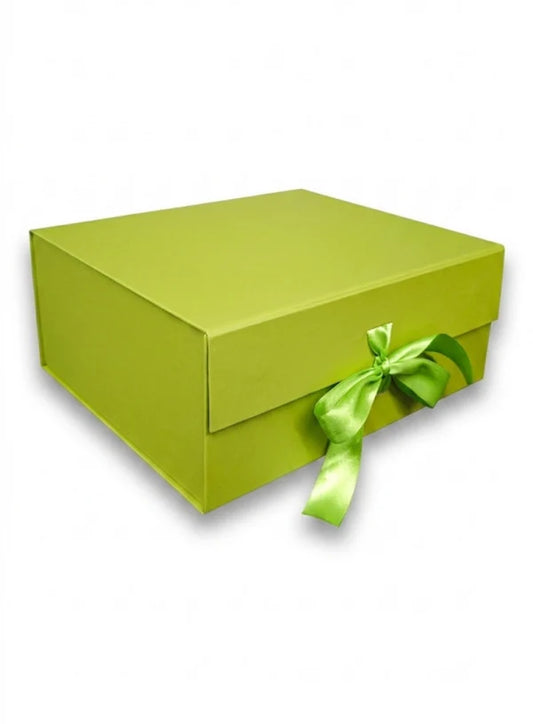 Small Collapsible Gift Hamper Box With Ribbon - Kunafa Green (10x8x4 Inch) | 1 Pc | Foldable Reusable Magnetic Gift Packaging Box (SBBX-CHB-S-KG) - (MOQ 50 PCS)
