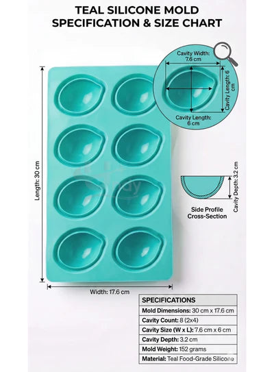8-Cavity Lemon Shape Silicone Mould | Non-Stick Flexible Dessert Mold for Mousse, Chocolate, Jelly & Ice Cream | DIY Baking & Freezing Tray (SBSM-MB-5014)  (RME)