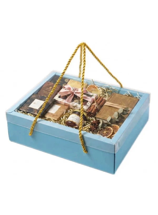 Pastel Blue Rectangle Hamper Box with Transparent Lid & Rope – 9 x 7 x 3.5 Inch | Premium Gift Packaging Box(SBBX-PHR-Blue) (MOQ 100 PCS) (IE)