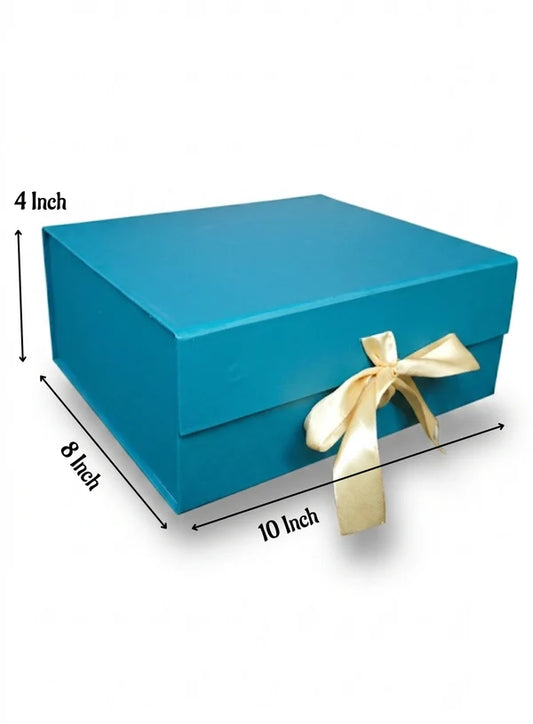 Small Collapsible Gift Hamper Box With Ribbon - Teal (10x8x4 Inch) | 1 Pc | Foldable Reusable Magnetic Gift Packaging Box (SBBX-CHB-S-T) - (MOQ 50 PCS)