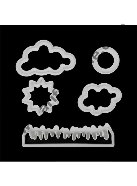 Cake Decor 5Pcs Plastic Fluffy Fondant Cloud Cutter, Gum Paste Cutter,Cookie Cake Mold Fondant Cutter, Sugar Craft, Fondant Decorating Tools (Grass/sun/cloud )