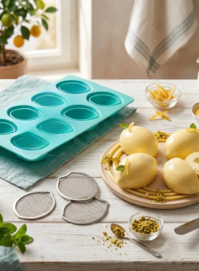 8-Cavity Lemon Shape Silicone Mould | Non-Stick Flexible Dessert Mold for Mousse, Chocolate, Jelly & Ice Cream | DIY Baking & Freezing Tray (SBSM-MB-5014)  (RME)