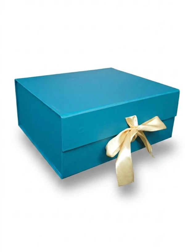 Small Collapsible Gift Hamper Box With Ribbon - Teal (10x8x4 Inch) | 1 Pc | Foldable Reusable Magnetic Gift Packaging Box (SBBX-CHB-S-T) - (MOQ 50 PCS)