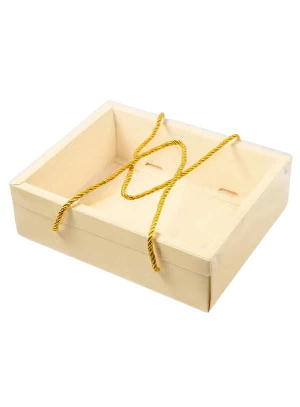 Pastel Cream Rectangle Hamper Box with Transparent Lid & Rope – 9 x 7 x 3.5 Inch | Premium Gift Packaging Box(SBBX-PHR-Cream) (MOQ 100 PCS) (IE)
