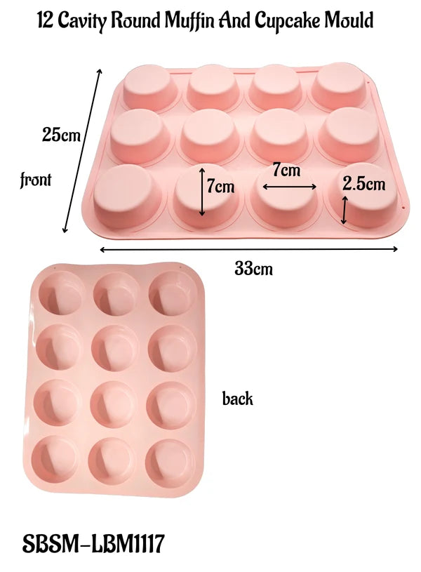 12 Cavity Round Muffin & Cupcake Mould | Muffin, Cupcake, Mini Cake & Dessert Baking Mould (SBSM-LBM1117) - (MOQ 12 PCS) (AED)