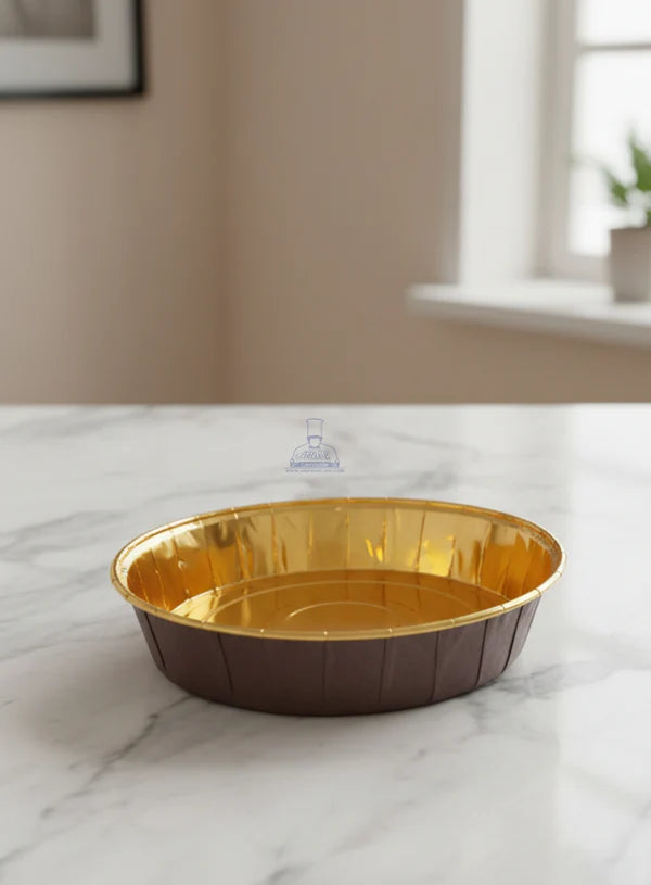 Golden Foil Coated Bake and Serve Pie Pan - Brown |5 Piece Pack|L: 17 x W: 15 x H: 3.5 cm|