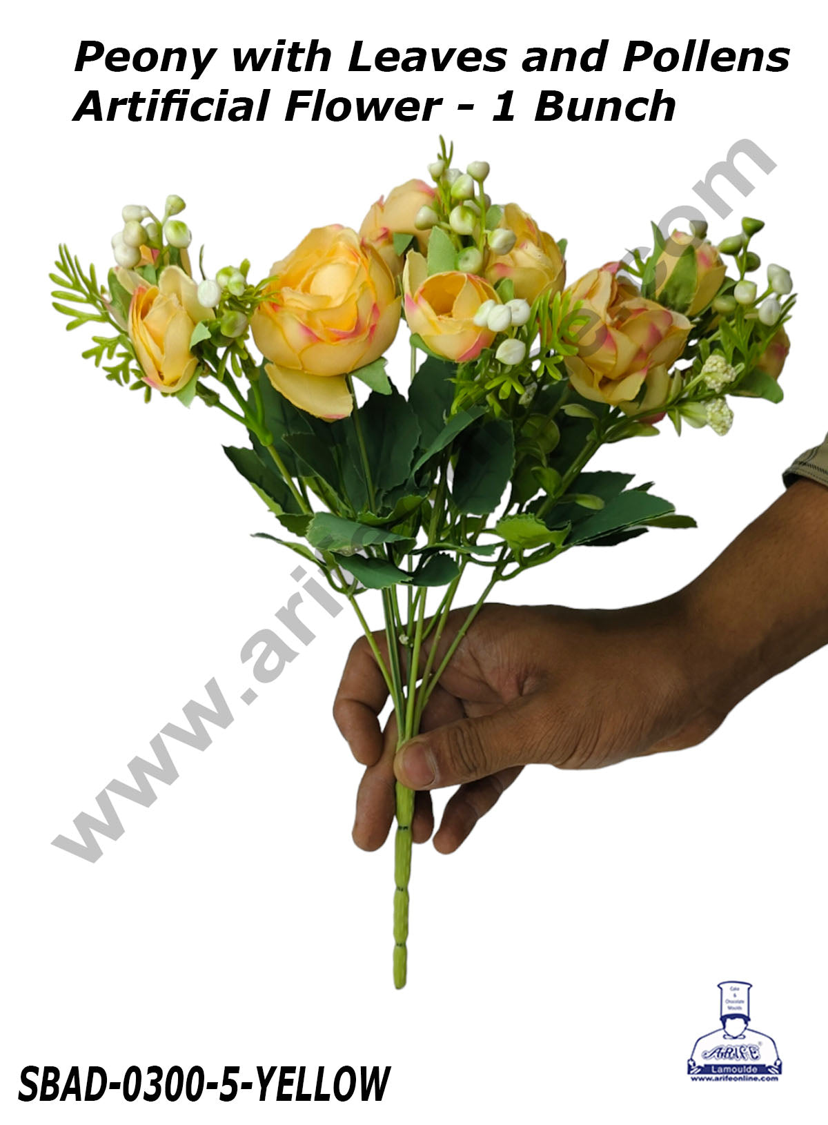 Peony with Leaves and Pollens Artificial Flower For Cake Decoration – (1 Bunch)