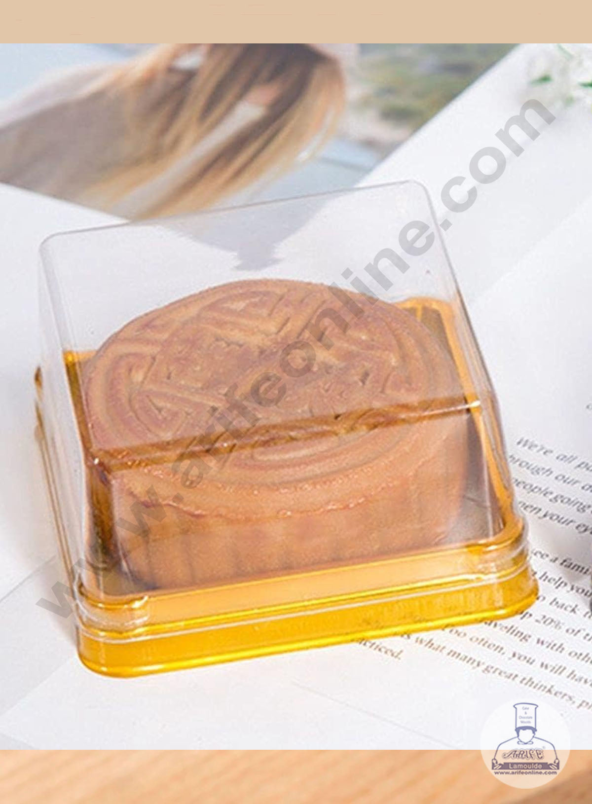 PVC Square Brownie Box With Golden Base Cake Box | Dessert Packaging - 6 cm (MOQ 100 PCS) (M)