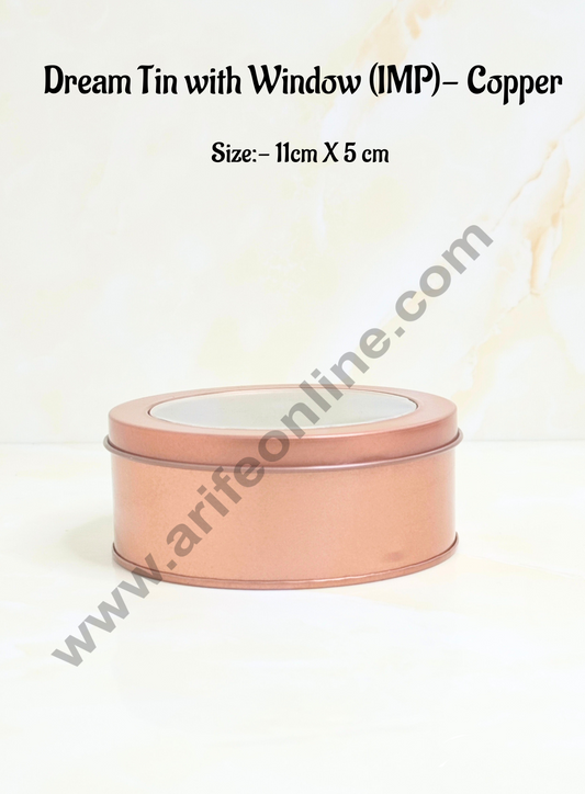 Dream Tin with Window (IMP) | Dream Cake Tin Torte cake Cookie Cake Tin - Copper Color - 11 cm X 5cm (FE)