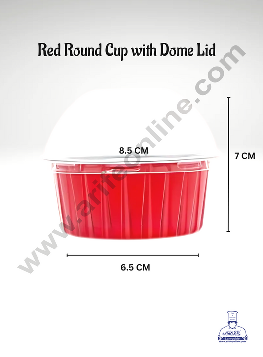 Red Round Frill Aluminium Tin Foil With Dome Lid Bake & Serve Cup| Aluminium Containers | Non-Stick Foil Baking Cups - 2000 Pcs per cartoon (MOQ 1 CRTN) (M)