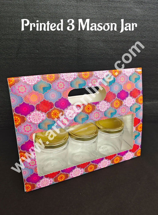 3 Mason Jar Paper Carry Bags Multicolor Traditional Design - Large (10 Pcs) (MOQ 12 PACK)