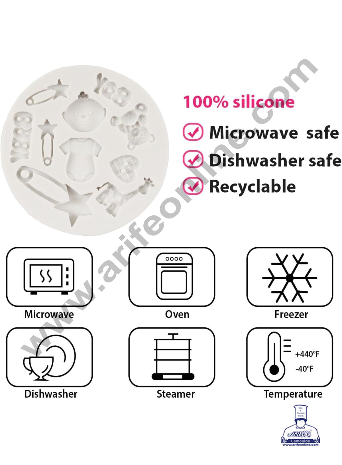 Silicone 10 Cavity Baby Theme Pink Fondant Marzipan Mould SBSP-Pink-049 / B112 (MOQ 12 PCS) (OD)