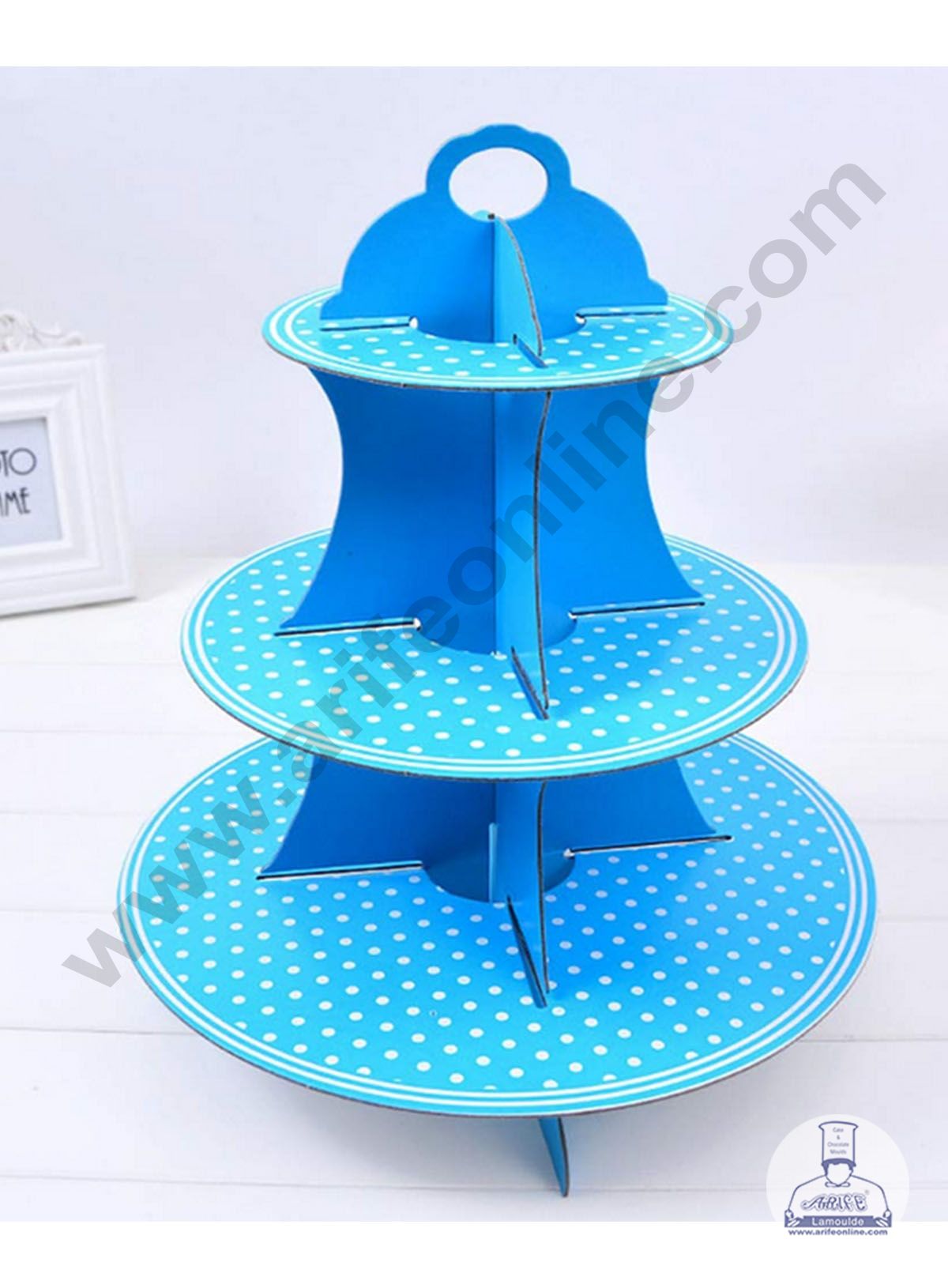 Cake Decor™ 3 Tier Small Polka Dots Printed Round Cardboard Cupcake Stand
