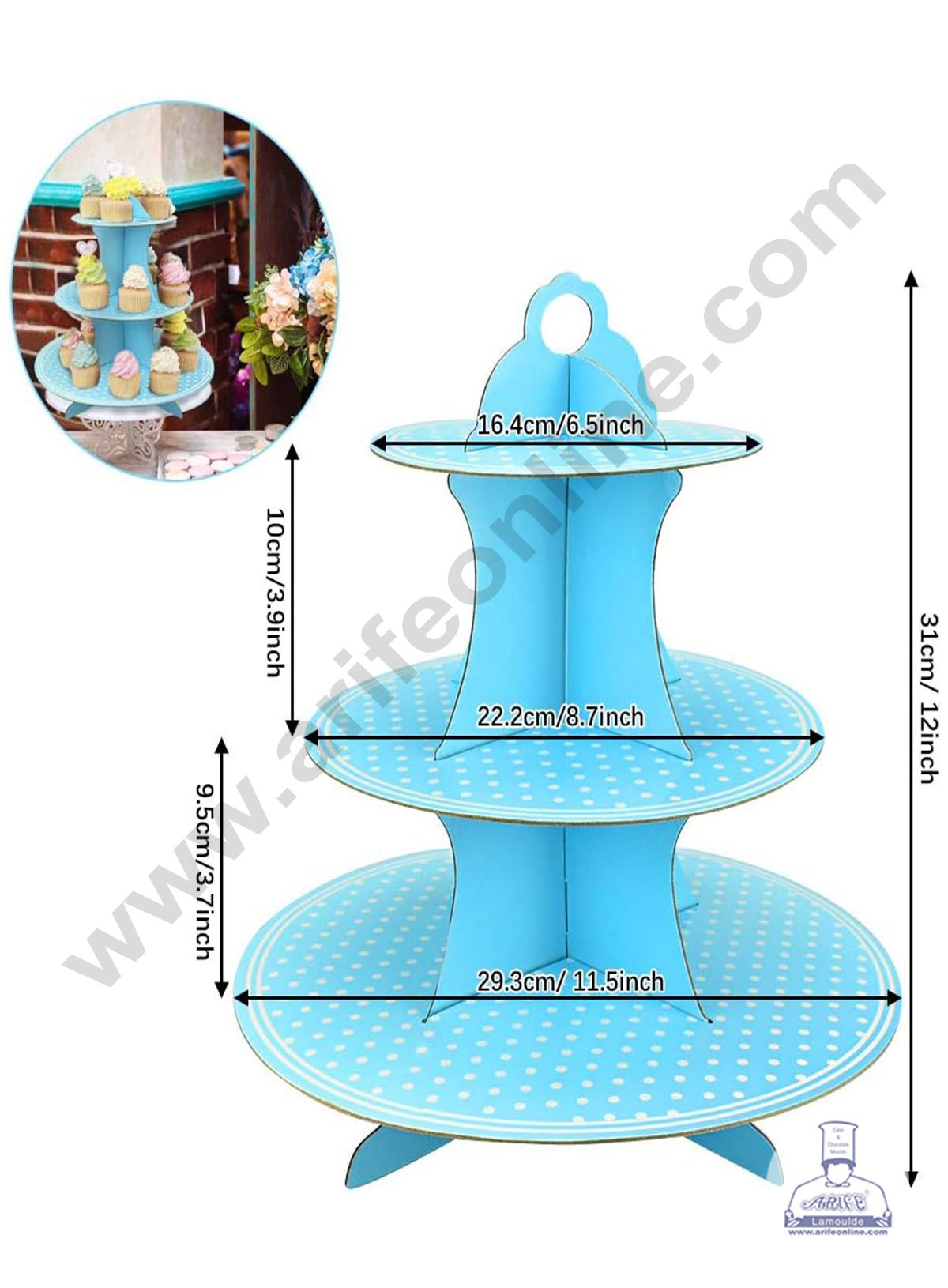 Cake Decor™ 3 Tier Small Polka Dots Printed Round Cardboard Cupcake Stand