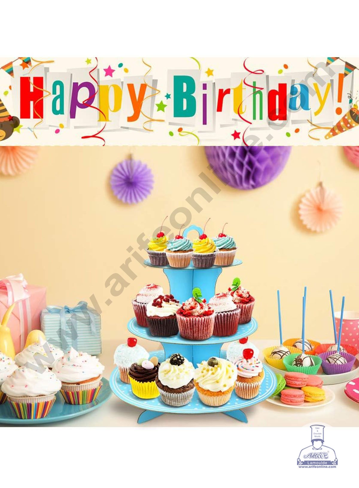 Cake Decor™ 3 Tier Small Polka Dots Printed Round Cardboard Cupcake Stand