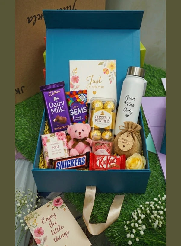 Small Collapsible Gift Hamper Box With Ribbon - Teal (10x8x4 Inch) | 1 Pc | Foldable Reusable Magnetic Gift Packaging Box (SBBX-CHB-S-T) - (MOQ 50 PCS)