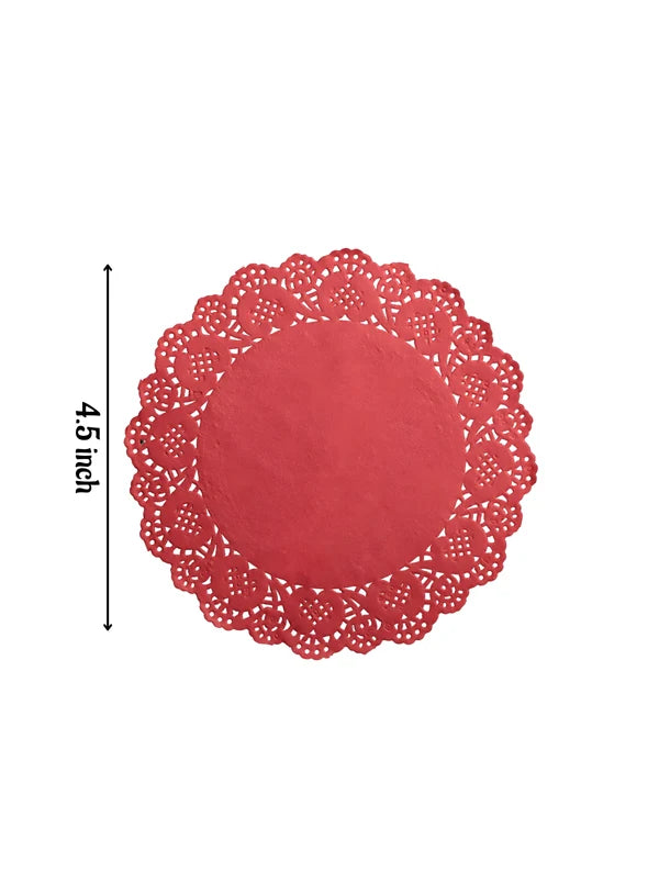 4.5 inch Paper Doilies | Round Placemats | Decorative Accessories | Disposable Paper Mats - Red (100 pcs Pack) (MOQ 12 PACK)