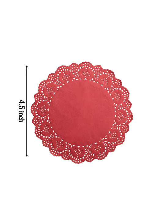 4.5 inch Paper Doilies | Round Placemats | Decorative Accessories | Disposable Paper Mats - Red (100 pcs Pack) (MOQ 12 PACK)