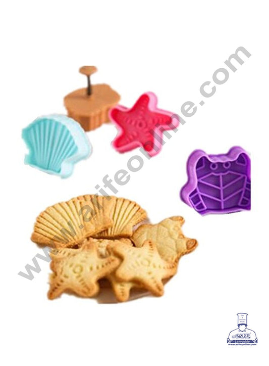Cake Decor 4 Pc Sea Animals Set Plastic Biscuit Cutter Plunger Cutter SBDT-1990