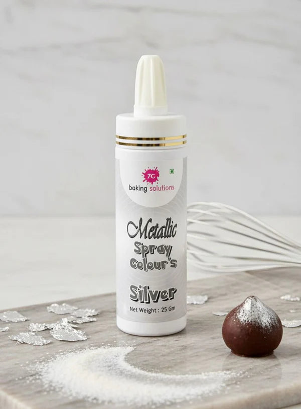 7C Edible Puff Colour Food Colour Powder Spray for Cakes Decoration -  Metallic Silver ( 25 gm )  (MOQ 12 PCS) (ARL.8)