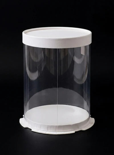 1 Piece Transparent Round Cake Box With White Base & Lid | Gift Box | Hamper Box | Pinata Box - (10 X 10 X 12 Inch)  (AAE)