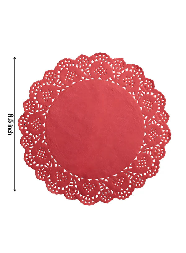 8.5 Inch Paper Doilies | Round Placemats | Decorative Accessories | Disposable Paper Mats – Red – Pack of 100 (SBPD-R-8.5) (MOQ 12 PACK)