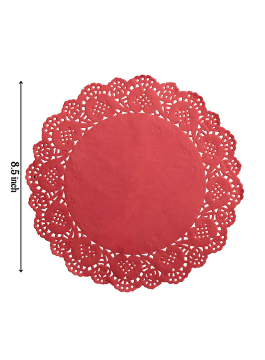 8.5 Inch Paper Doilies | Round Placemats | Decorative Accessories | Disposable Paper Mats – Red – Pack of 100 (SBPD-R-8.5) (MOQ 12 PACK)