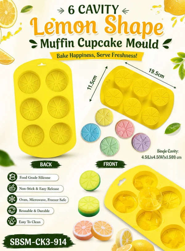 Silicon 6 Cavity Lemon Shape Muffin Cupcake Mould - SBSM-CK3-914  (MOQ 12 PCS) (EE)