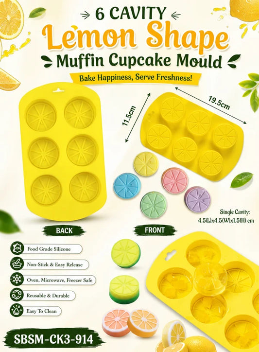 Silicon 6 Cavity Lemon Shape Muffin Cupcake Mould - SBSM-CK3-914  (MOQ 12 PCS) (EE)