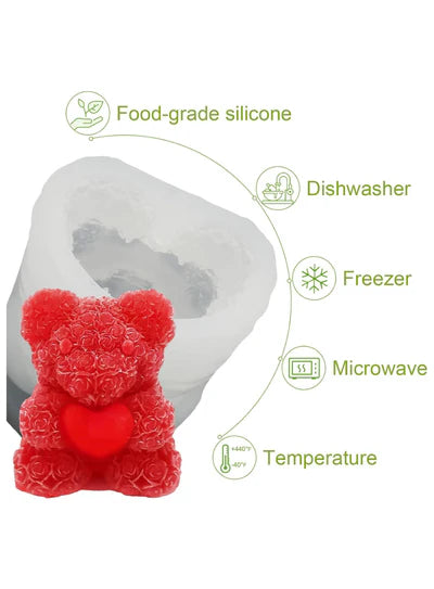 Teddy Bear with Rose Texture and Heart Silicone Candle Mold│SB-SCM-DYF7332│ (MOQ 12 PCS) (AID)