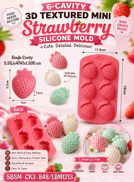6-Cavity 3D Textured Mini Strawberry Silicone Mold│SBSM-CK3-848│ (MOQ 12 PCS) (EE)