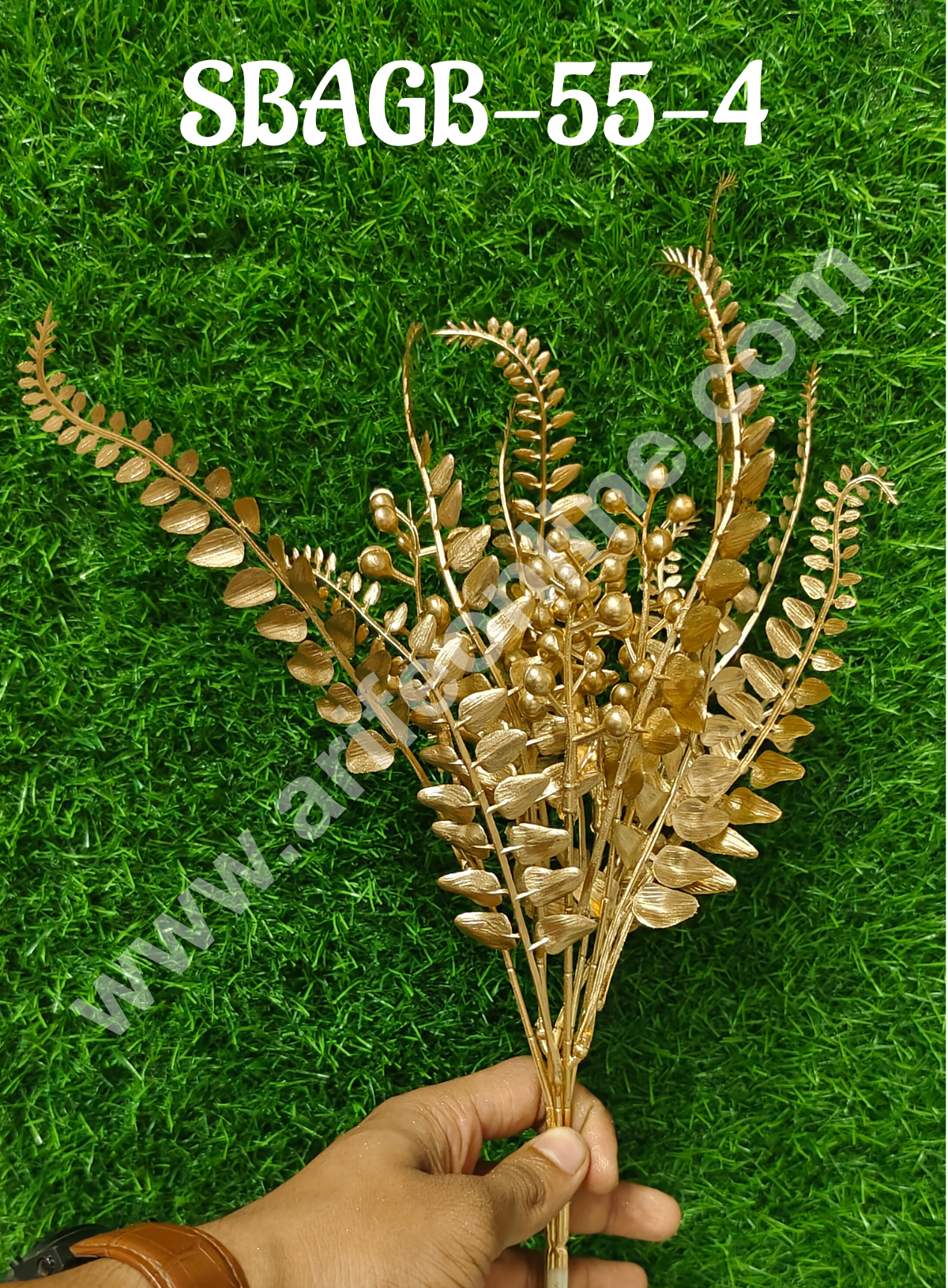 Artificial Gold Glittered Fern Leaf Decorative Item For Cake Decoration- 1 Stick (SBAGB-55-4) (MOQ 12 PCS)