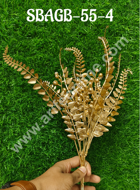 Artificial Gold Glittered Fern Leaf Decorative Item For Cake Decoration- 1 Stick (SBAGB-55-4) (MOQ 12 PCS)