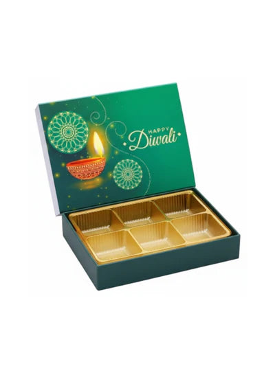 6 Cavity Diwali Sliding Hamper Box Without Cavity - Green (1 Piece Pack)  (MOQ 50 PCS)