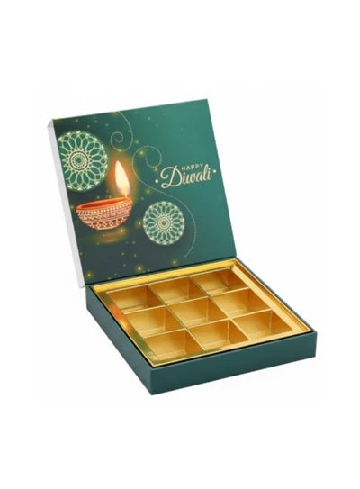 9 Cavity Diwali Sliding Hamper Box Without Cavity - Green (1 Piece Pack) (MOQ 50 PCS)