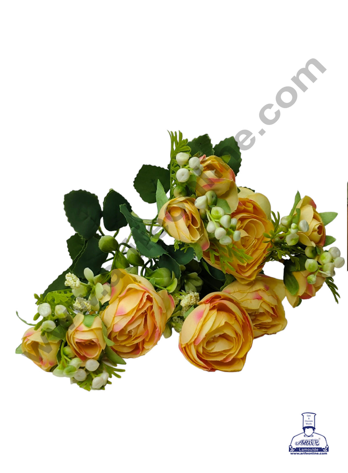 Peony with Leaves and Pollens Artificial Flower For Cake Decoration – (1 Bunch)