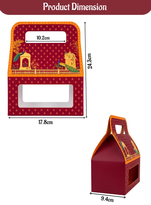 2 Jar Maroon Peacock Design Traditional Gift Hamper Box with Clear Window Without Jars (1Pc) | 17.8 x 9.4 x 24.3 cm | SBBX-TBL-2114| (MOQ 100 PCS)