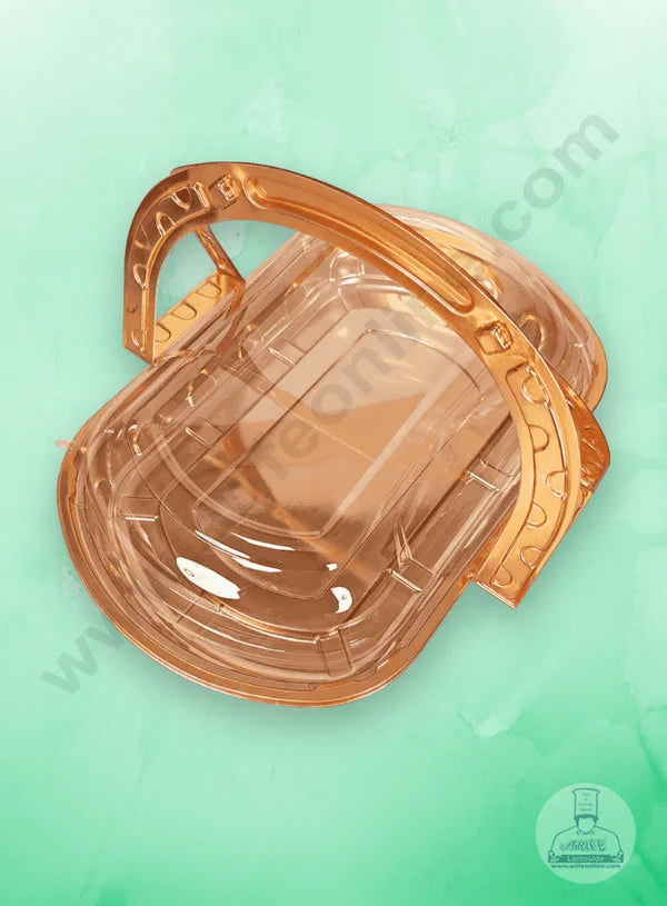 Single Compartment PVC Container with Lid - 1 Piece Premium Leak-proof takeaway PET Food Packaging Golden Plastic Container with Transparent Lid - (27X26X4cm) (MOQ 100 PCS) (IE)